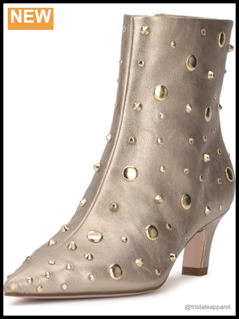 Faux Leather Studded Ankle Bootie with Kitten Heel